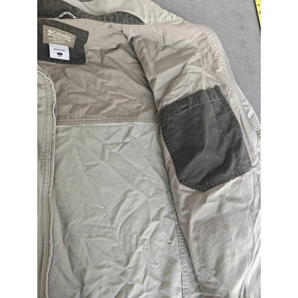 Columbia Mens Large Full Zip Jacket Beige Outdoor Hiking Lightweight Coat L